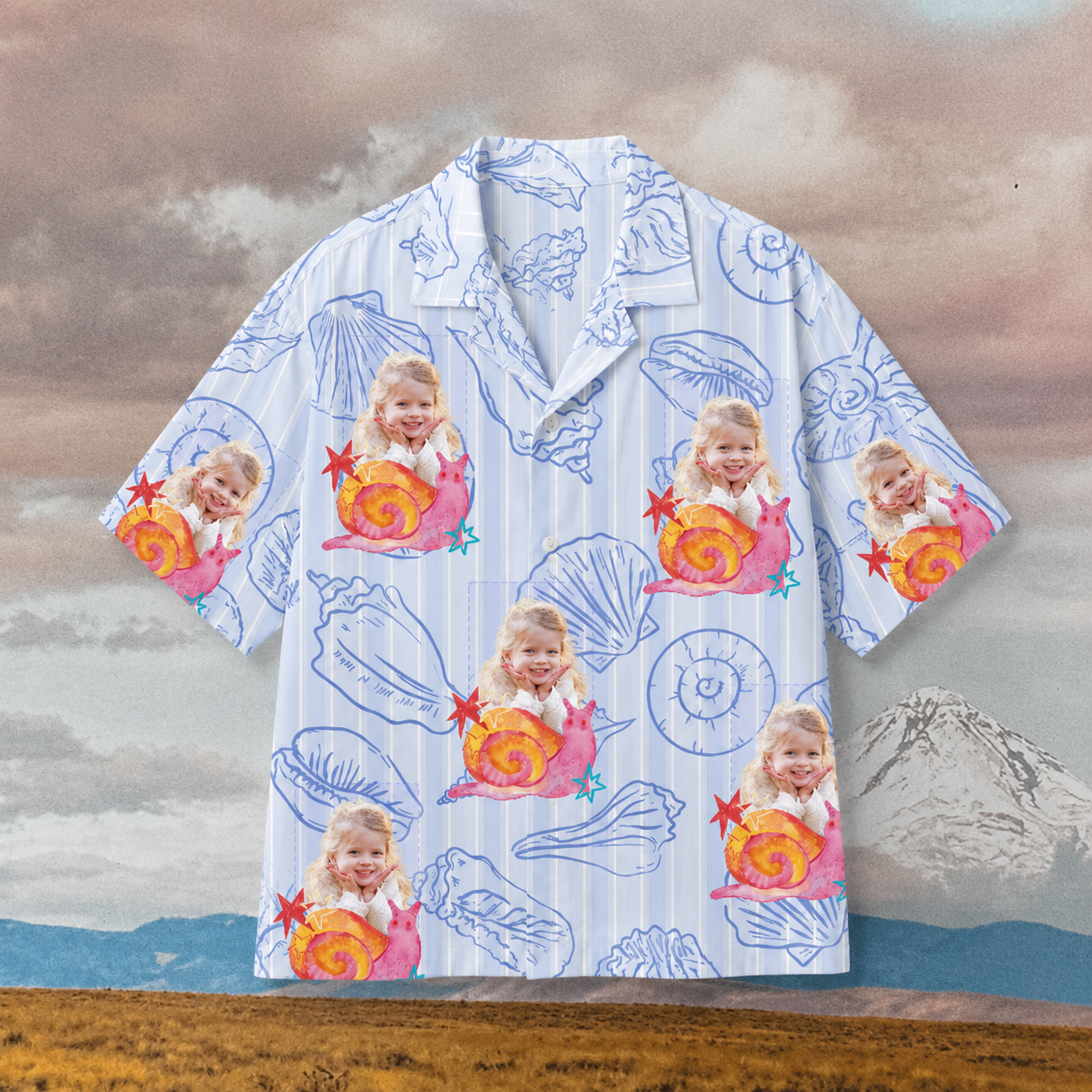 Seashell Stories Hawaiian Shirt – Personalized Face Photo Coastal Aloha Shirt, Custom Family & Friends Beach Vacation Outfit
