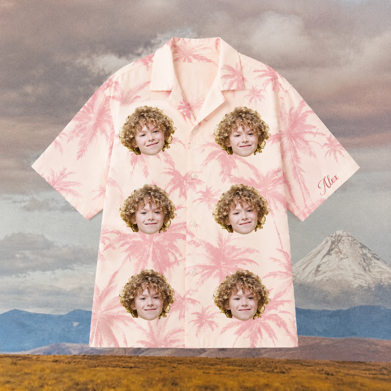Personalized Face Hawaiian Shirt With Name, Custom Photo Pink Palm Shirt, Family Friends Group Shirt, Personalized Resort Button Up Gift