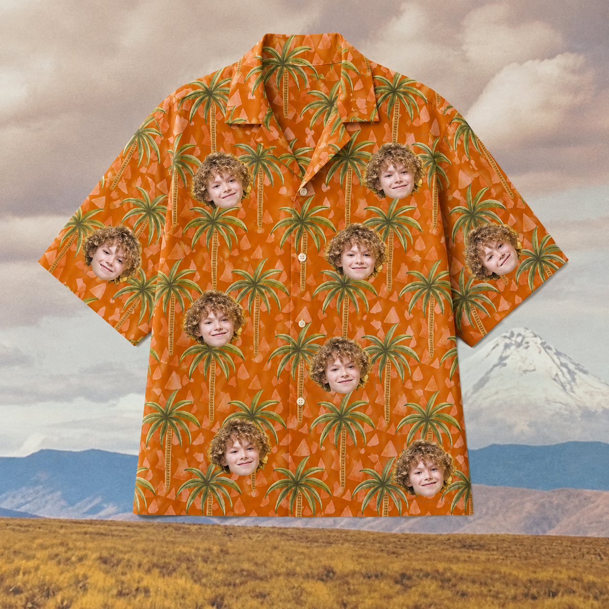 Custom Face Hawaiian Shirt, Personalized Palm Tree Aloha Shirt, Retro Orange Vacation Shirt, Family Friends Group Trip Outfit, Custom Photo Beach Gift