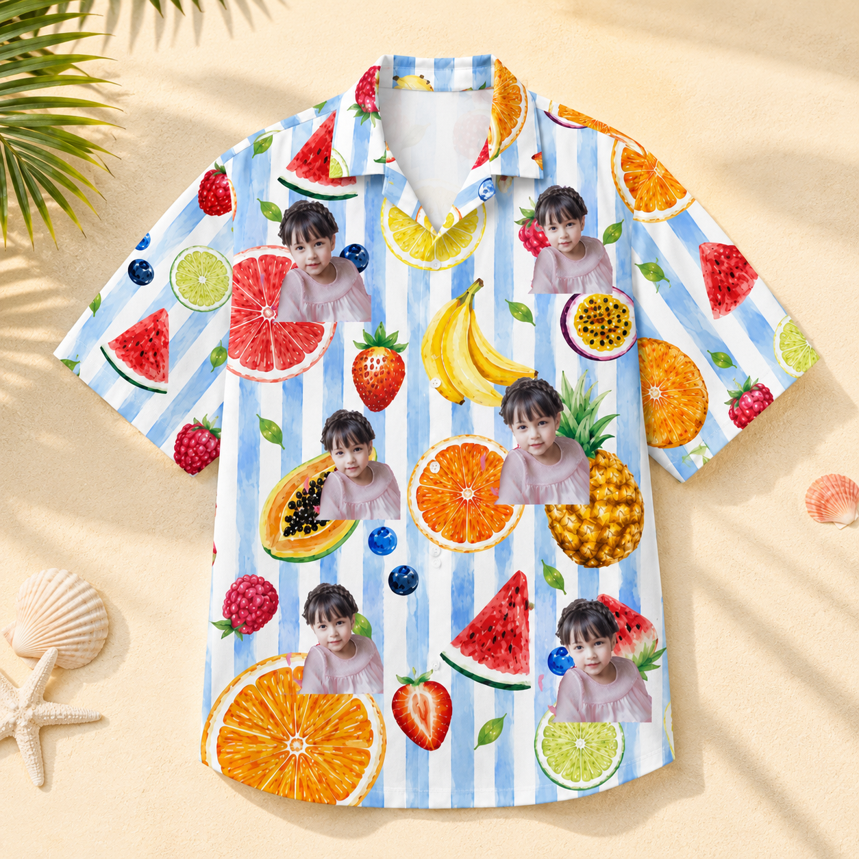 Tropical Fruit Pattern Personalized Hawaiian Shirt - Custom Kids Photo Shirt