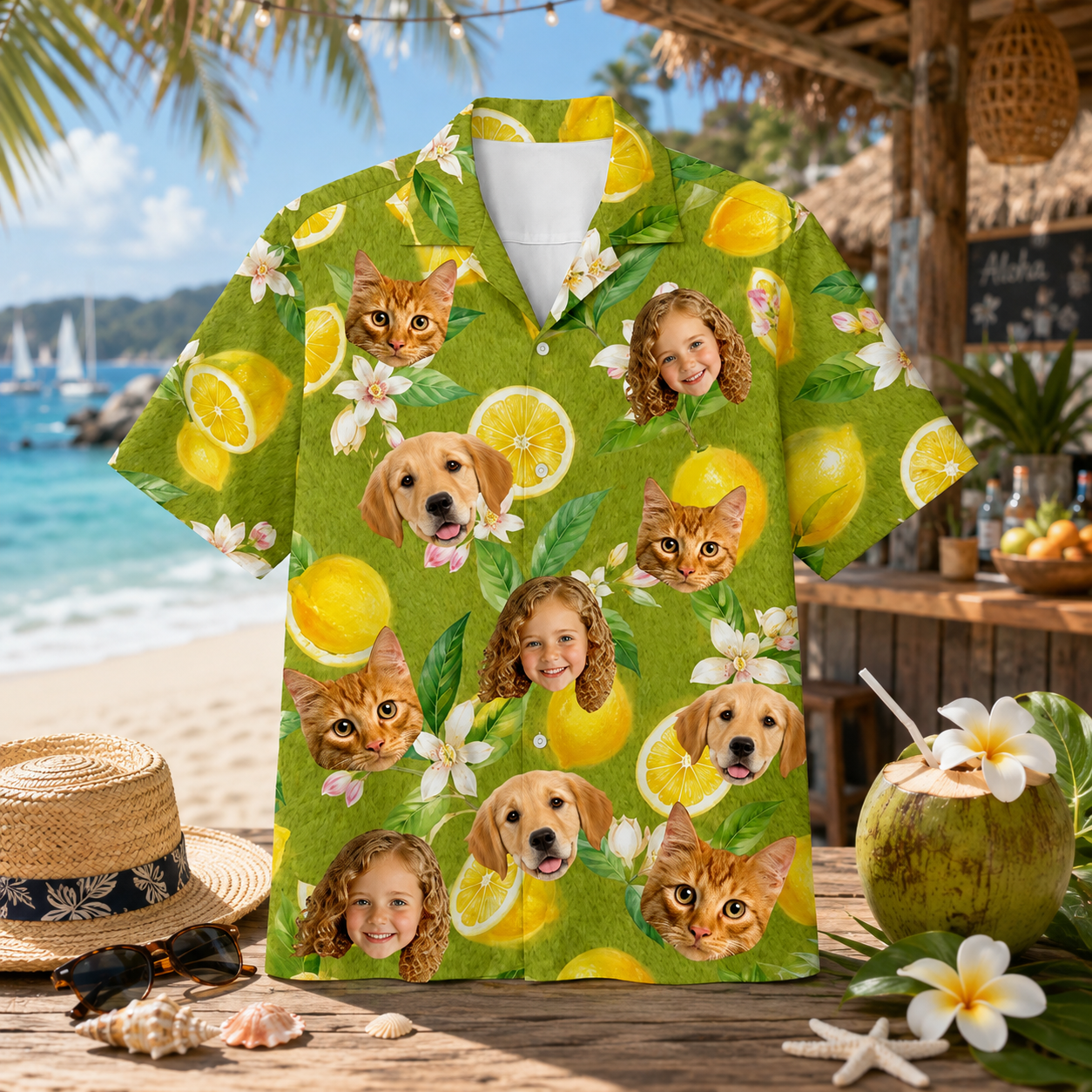 Personalized Custom Face Hawaiian Shirt Lemon Tropical Human Pet Vacation Gift