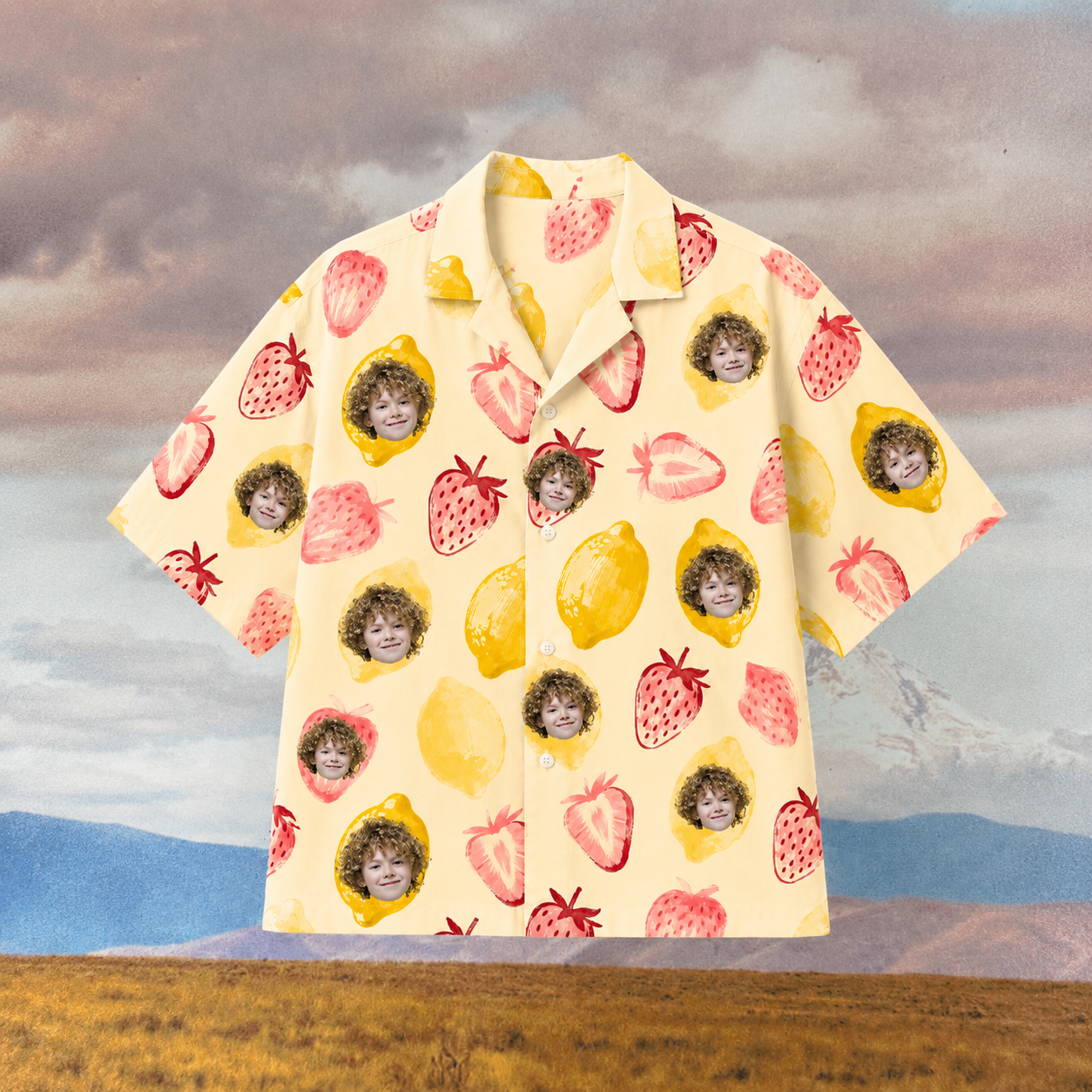 Sweet Escape Hawaiian Shirt – Personalized Face Lemon & Strawberry Aloha Shirt, Custom Family Friends Summer Vacation Outfit