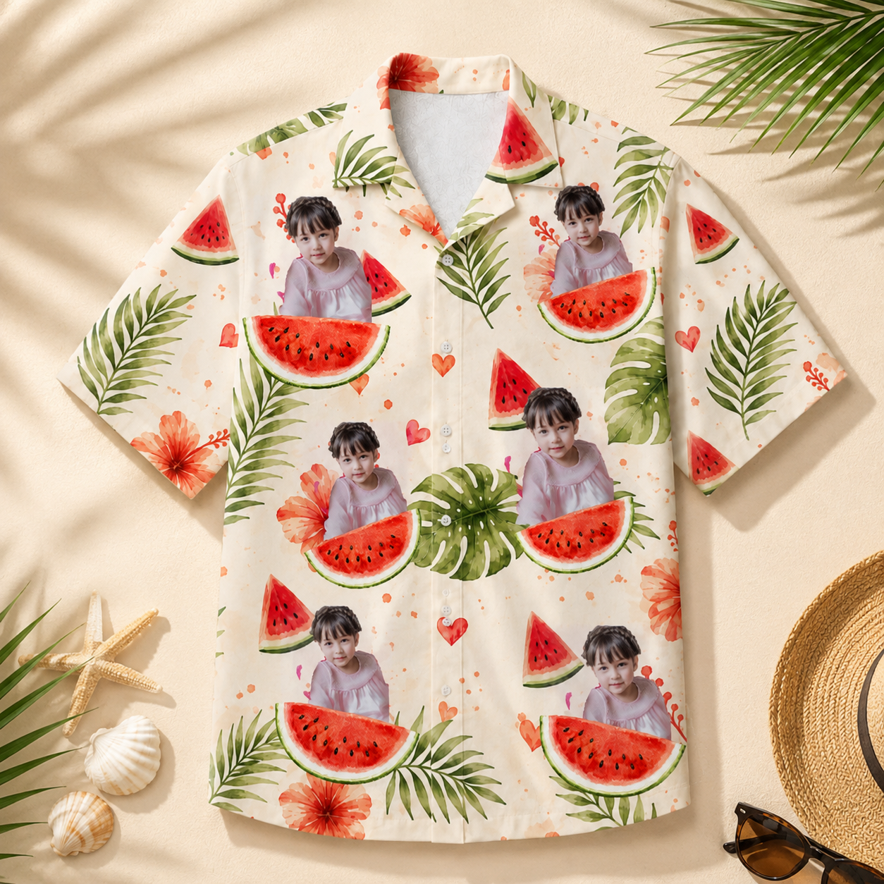 Watermelon Tropical Shirt - Custom Face Photo Kids Hawaiian Shirt