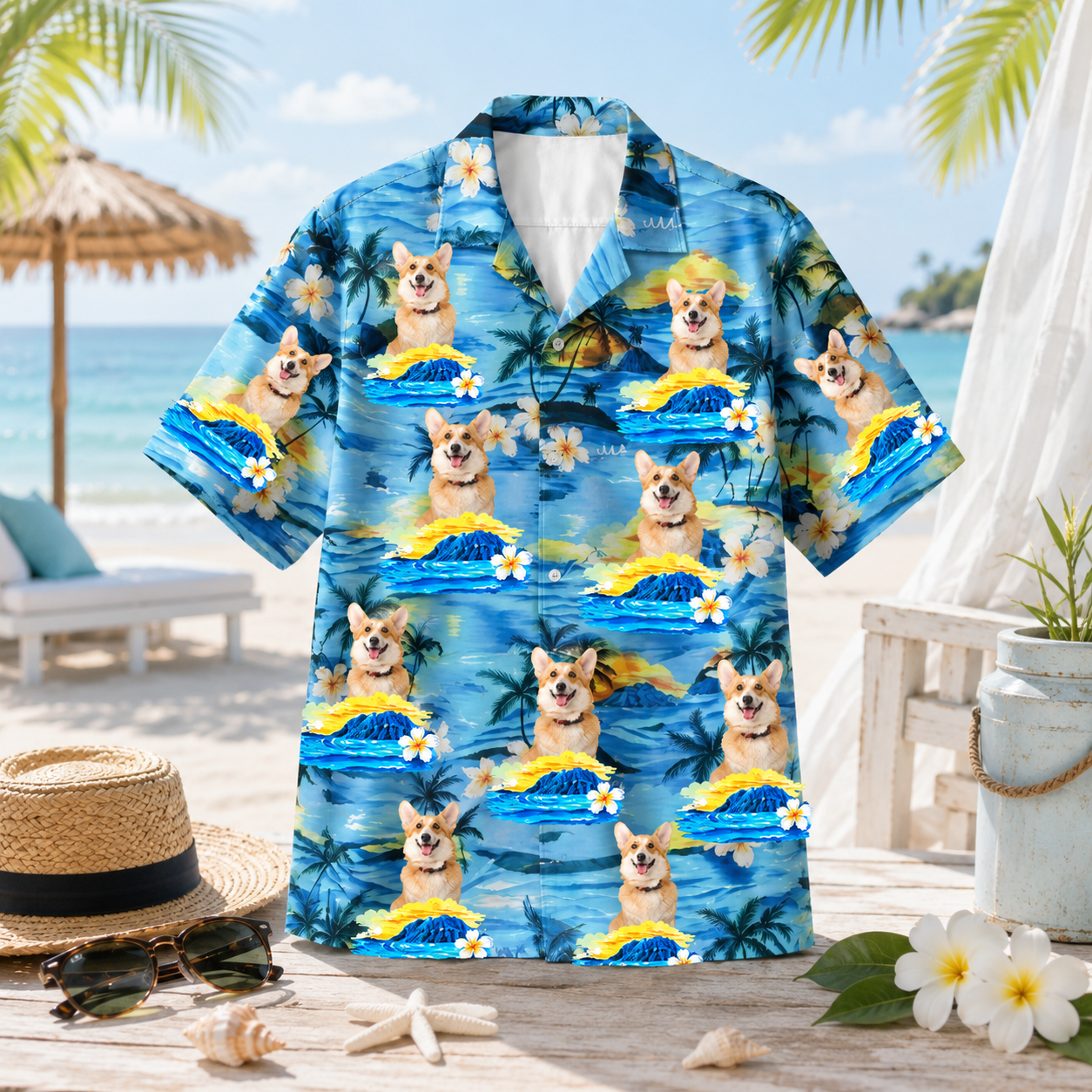 Personalized Custom Photo Hawaiian Shirt Human Pet Ocean Wave Tropical Vacation Gift