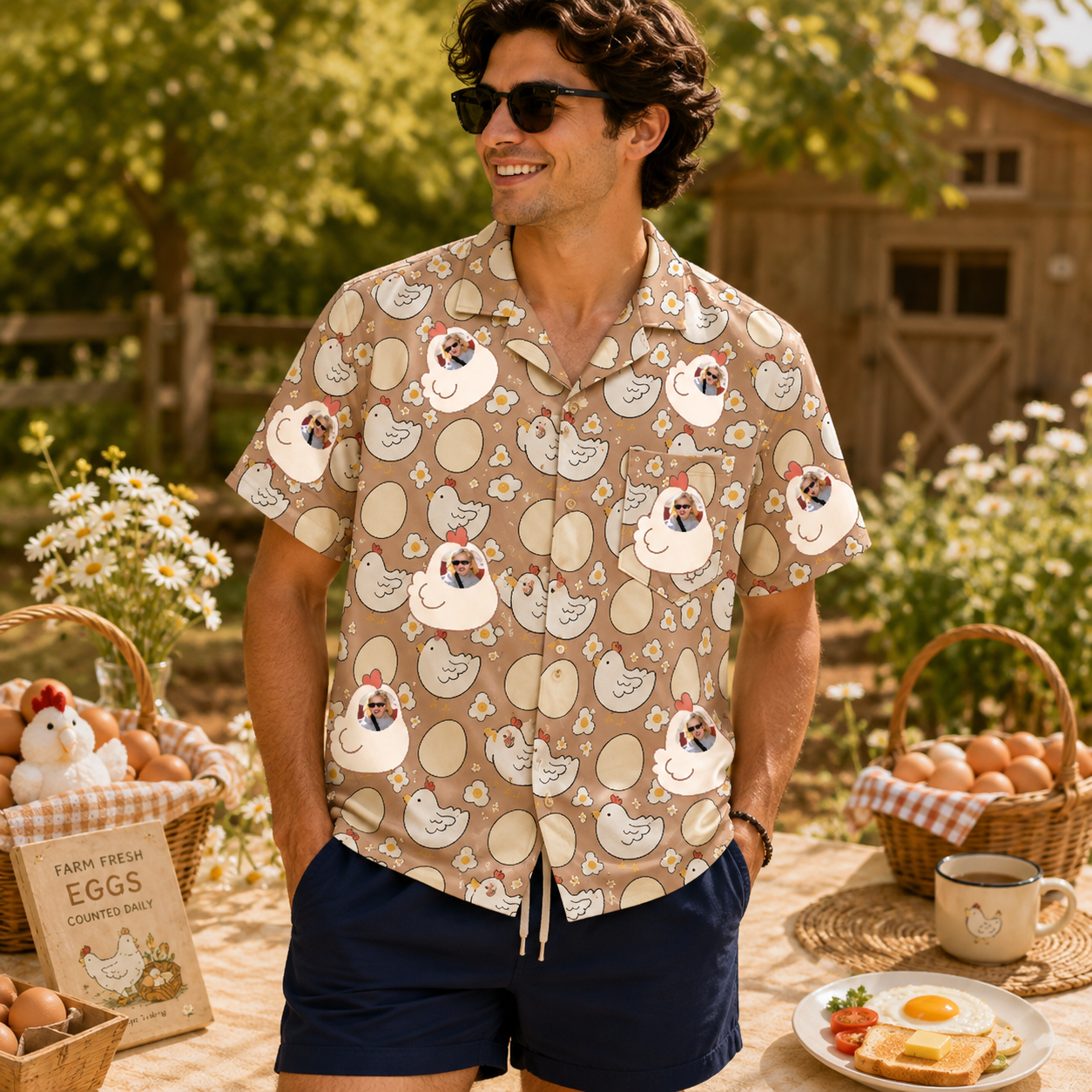 Personalized "Farm Fresh Chickens & Eggs" Aloha Shirt