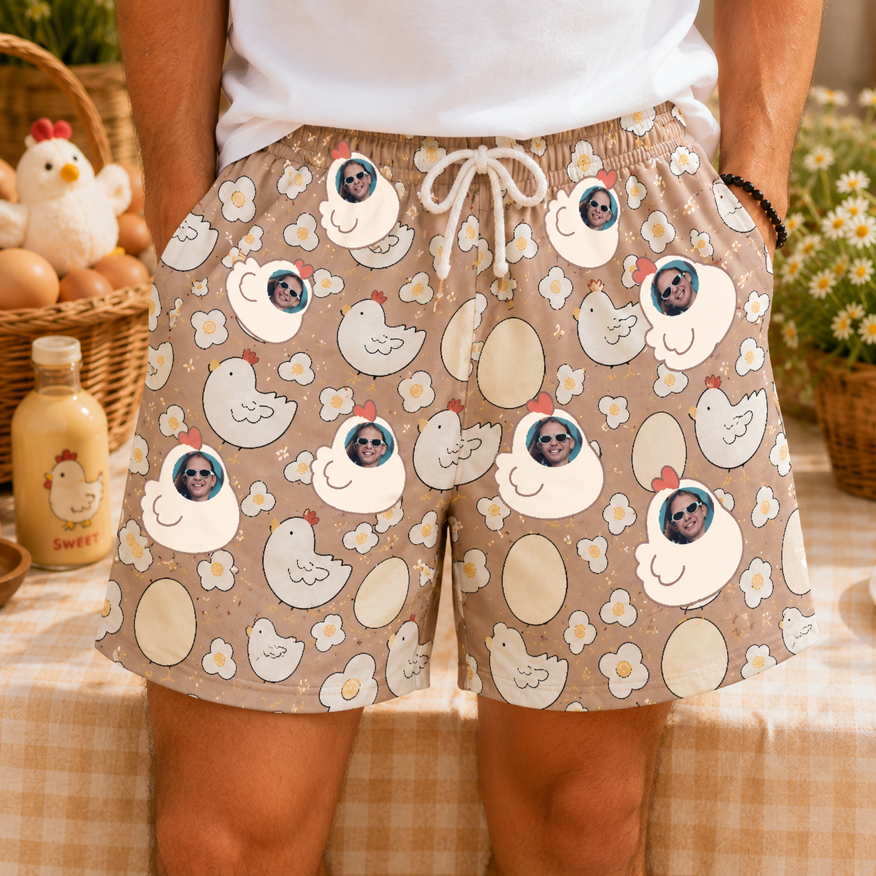 Personalized "Farm Fresh Chickens & Eggs" Swim Shorts