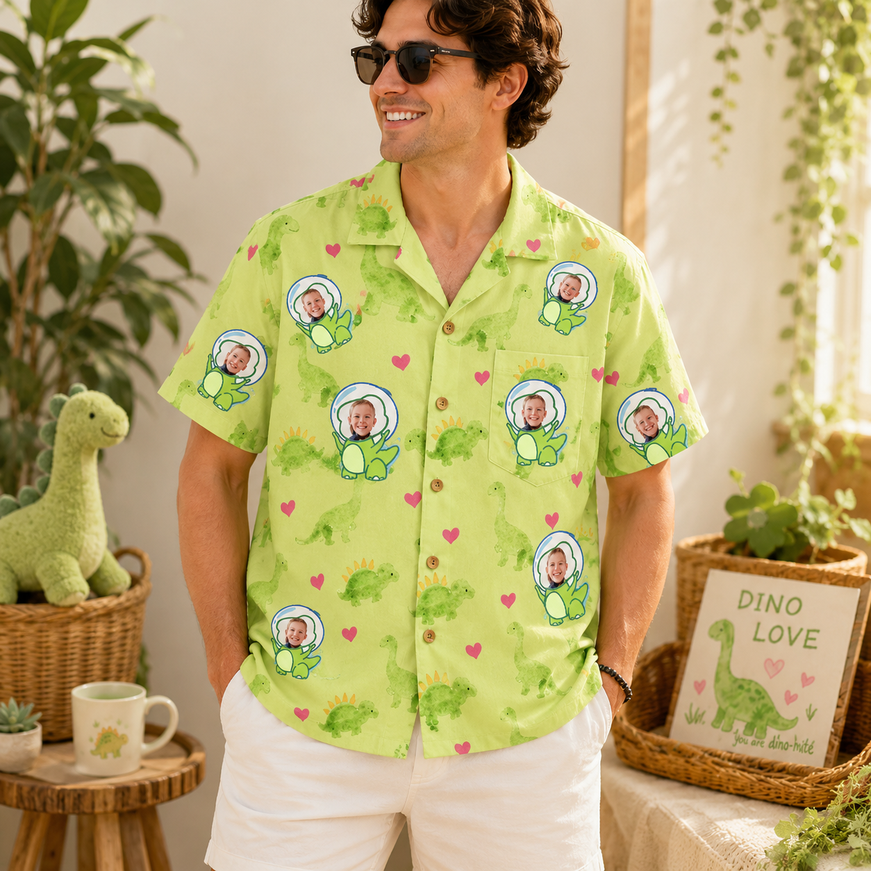 Personalized "Dino Love Space" Aloha Shirt