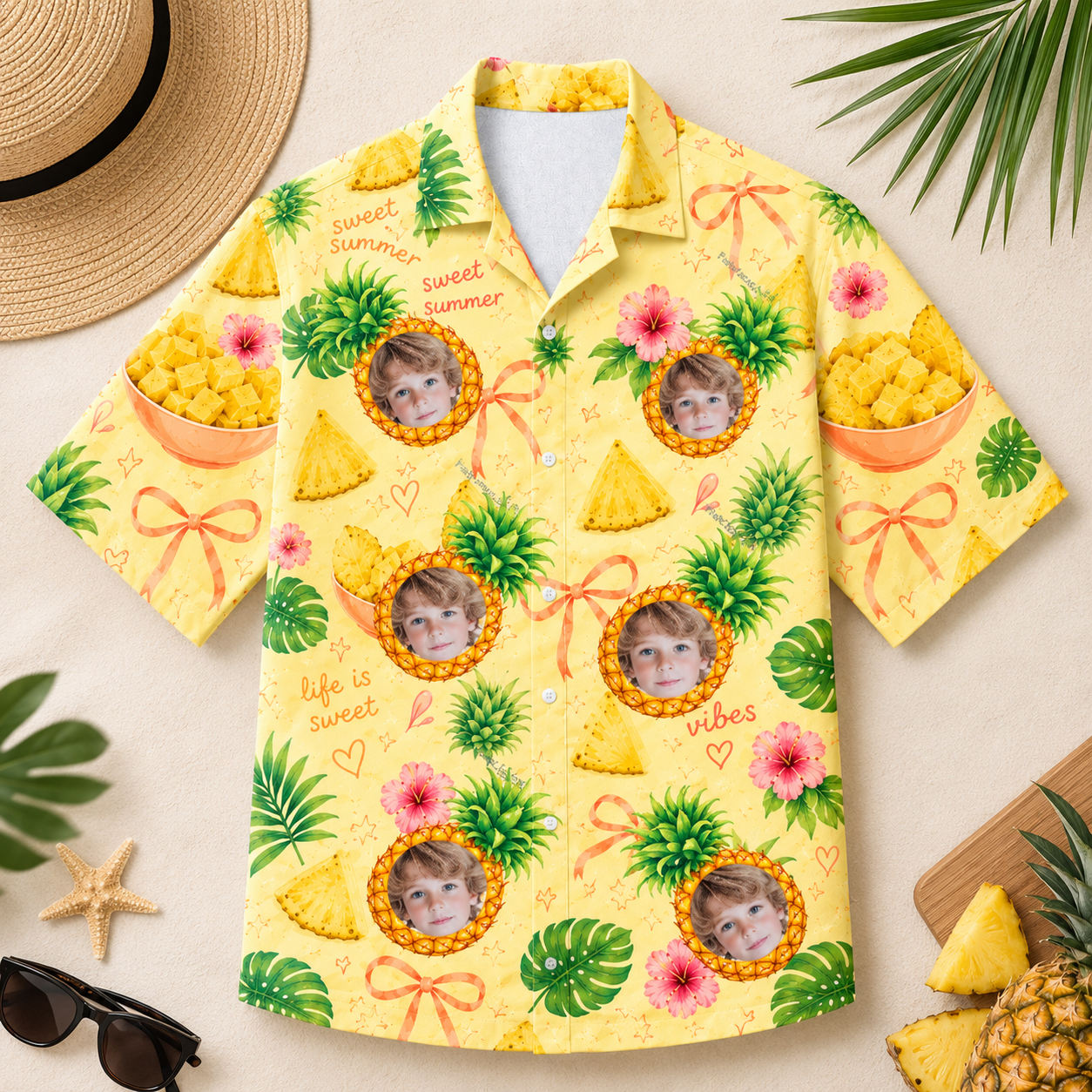 Personalized Pineapple Print Hawaiian Shirt - Custom Child Portrait Hawaiian Shirt
