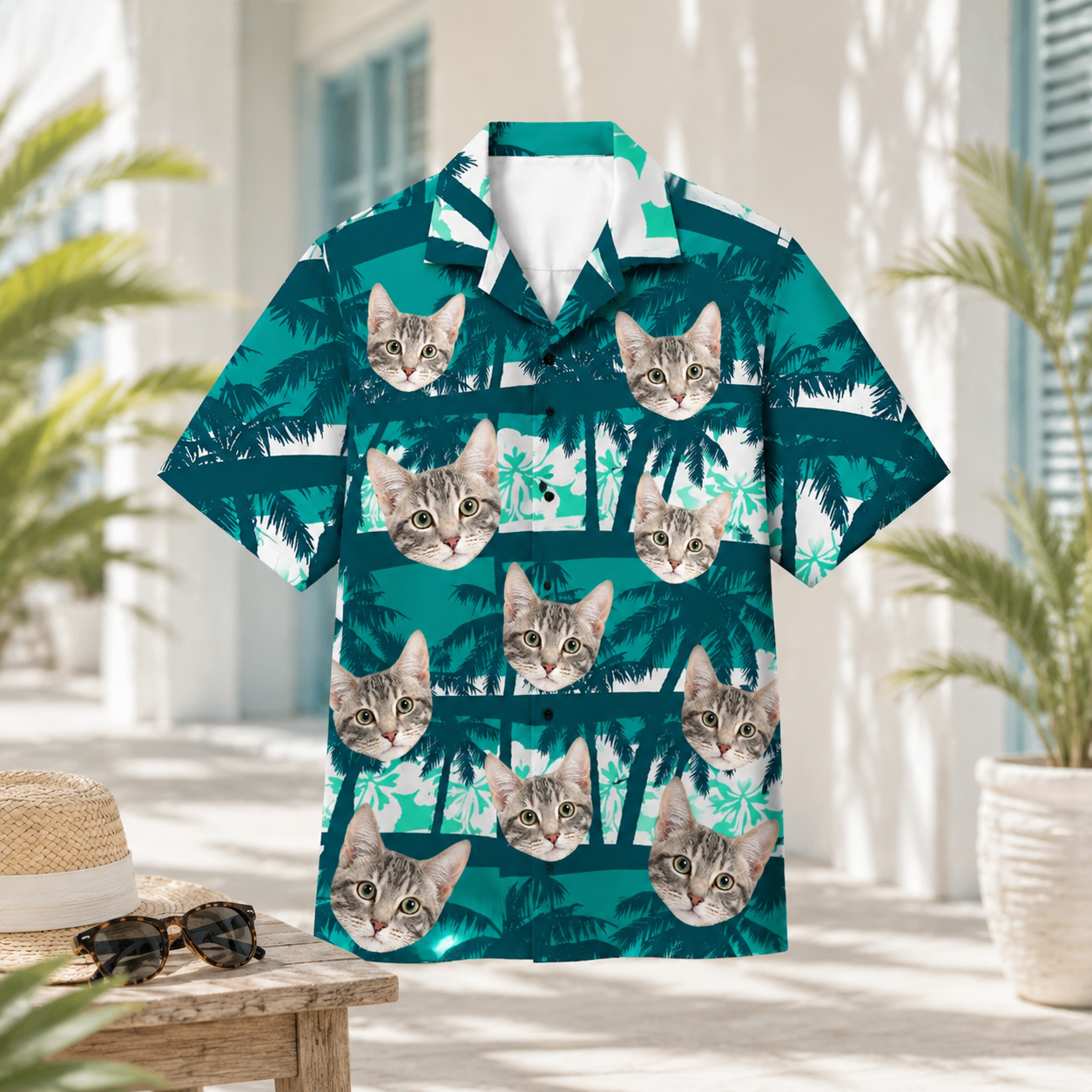 Personalized Custom Face Hawaiian Shirt Human Pet Tropical Palm Beach Vacation Gift