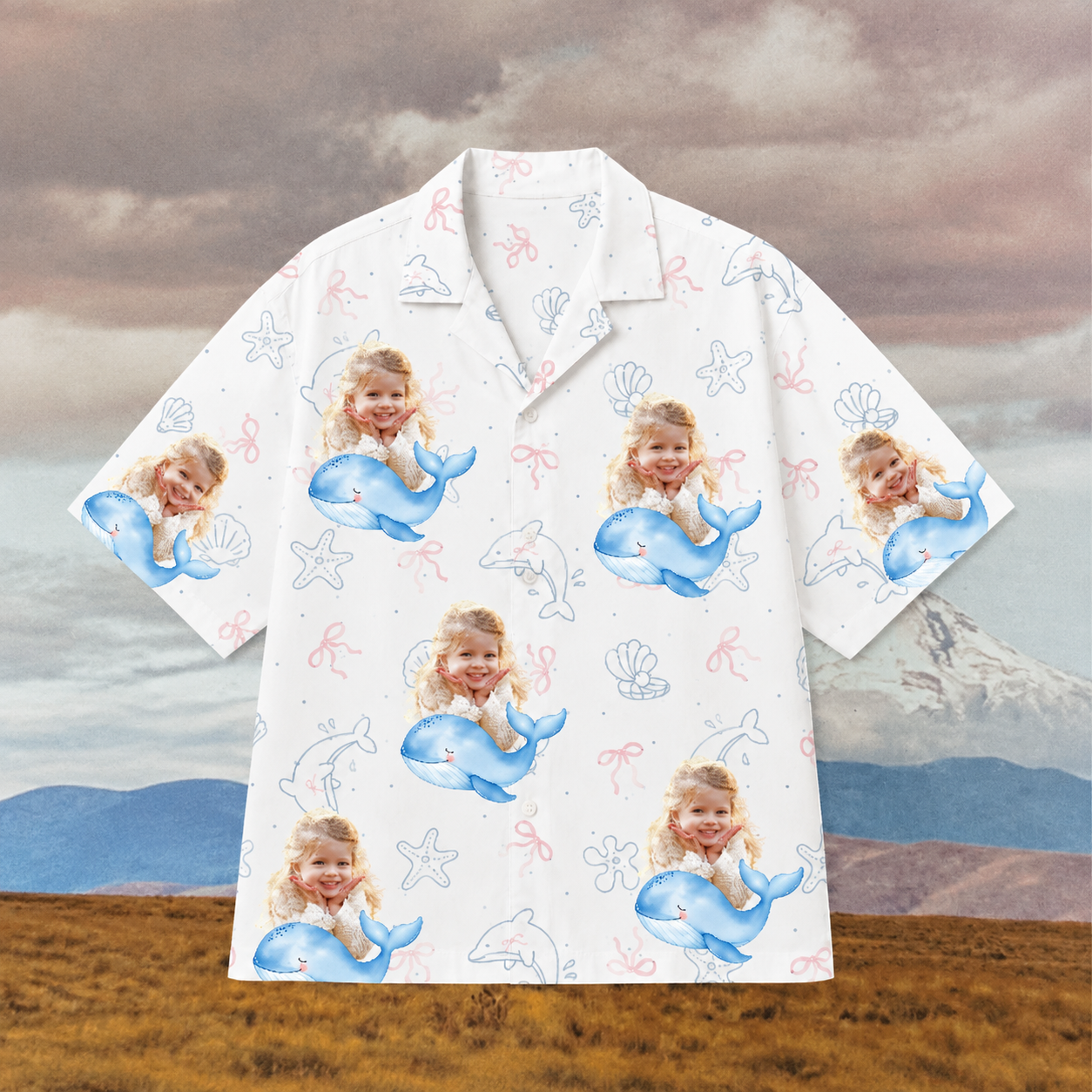 Little Mermaid Crew Hawaiian Shirt – Personalized Face Photo Whale Aloha Shirt, Custom Family & Friends Ocean Adventure Outfit