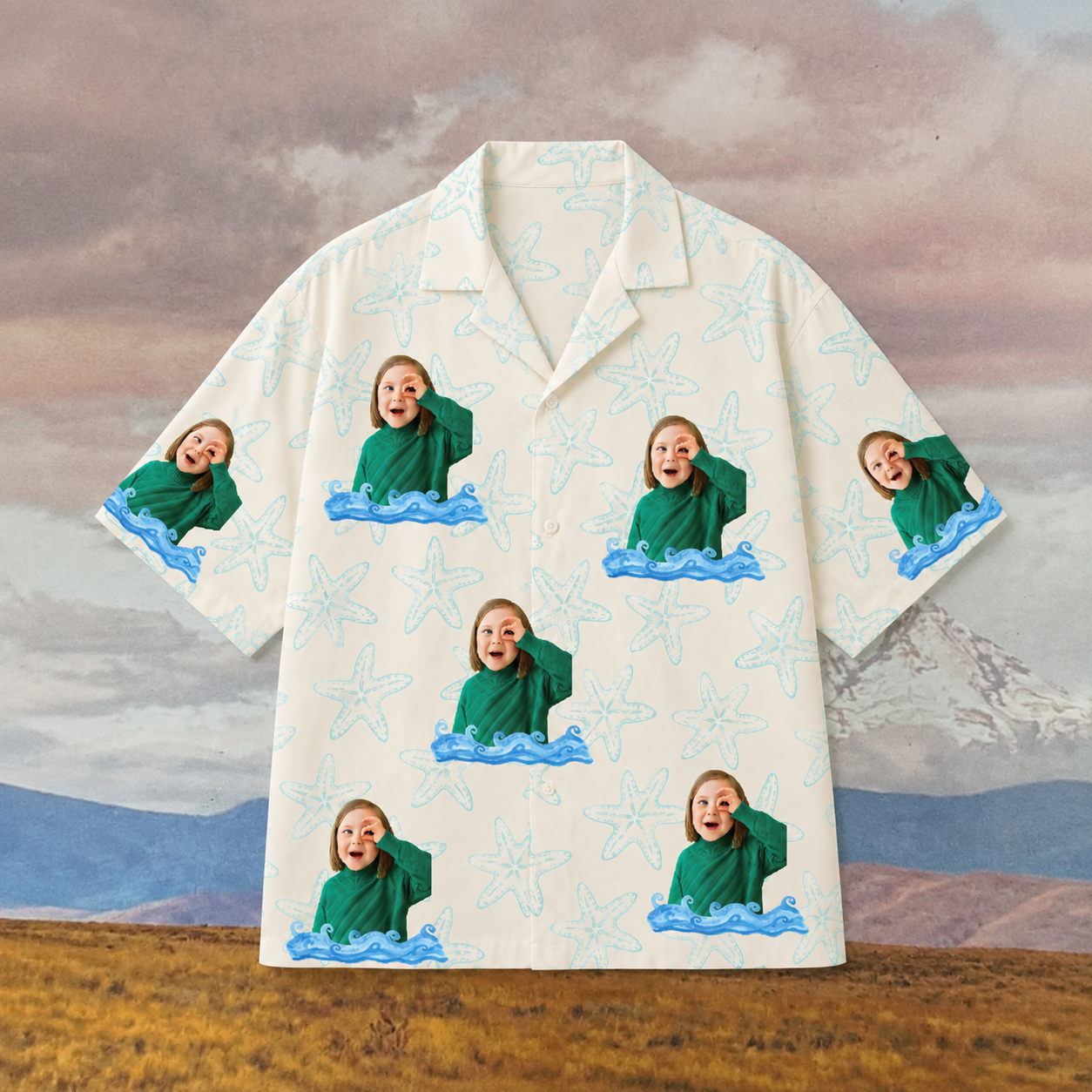 Custom Face Hawaiian Shirt, Personalized Wave Photo Aloha Shirt, Starfish Ocean Shirt, Family Friends Beach Vacation Outfit, Custom Summer Gift