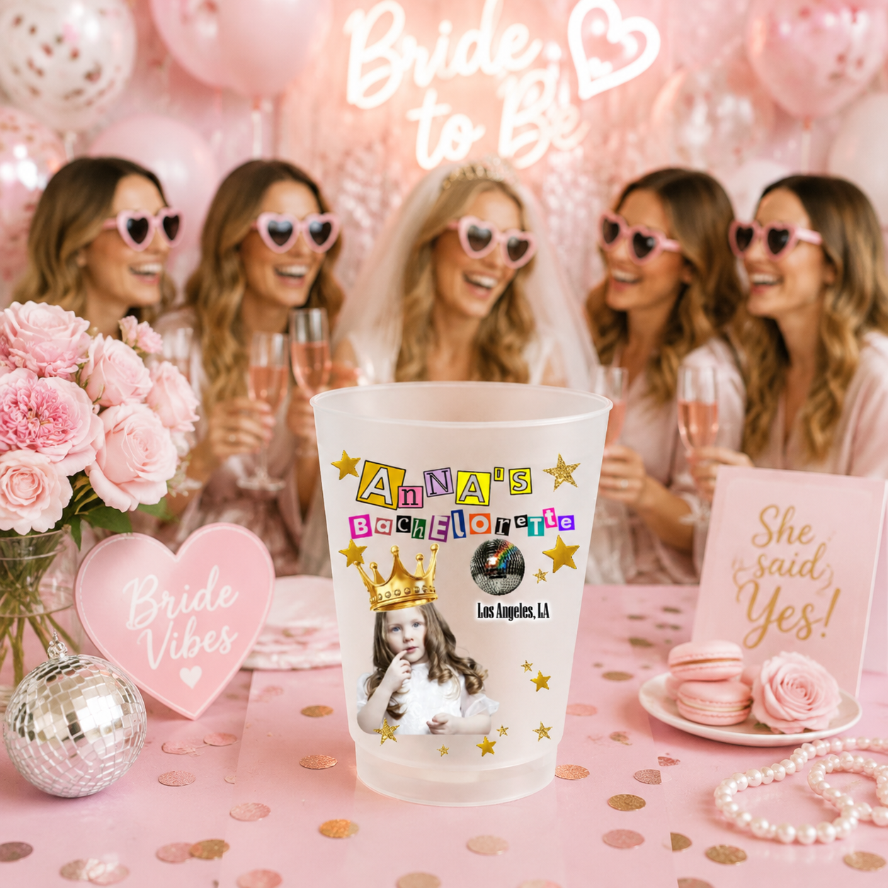 Personalized Ransom Style Bride Era Bachelorette Frosted Cup, Custom Photo & Location Disco Bachelorette Party Cups