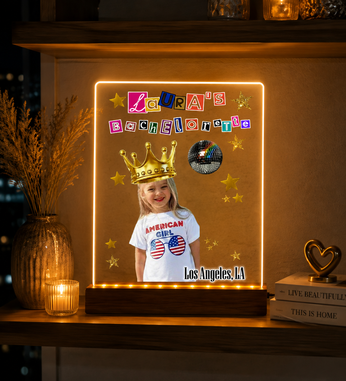 Personalized Ransom Style Bride Era Bachelorette Acrylic Night Light, Custom Photo & Location Disco Bachelorette Led Lamp Decor