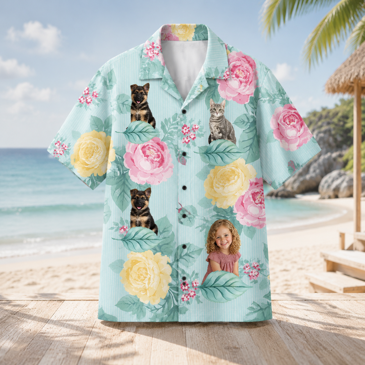 Personalized Custom Photo Hawaiian Shirt Pastel Floral Human Pet Tropical Gift