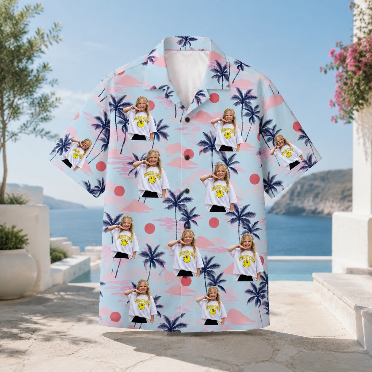 Personalized Custom Photo Hawaiian Shirt Tropical Palm Tree Beach Vacation Gift