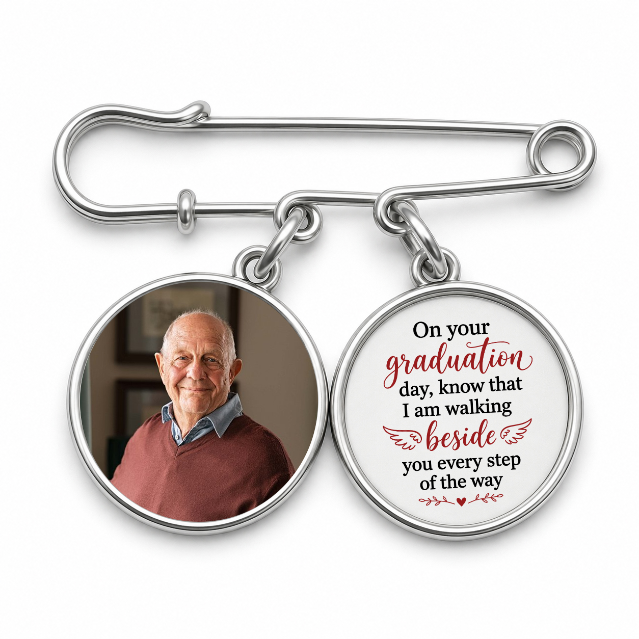Graduation Walking Beside You Every Step - Personalized Lapel Pin With Photo Charms