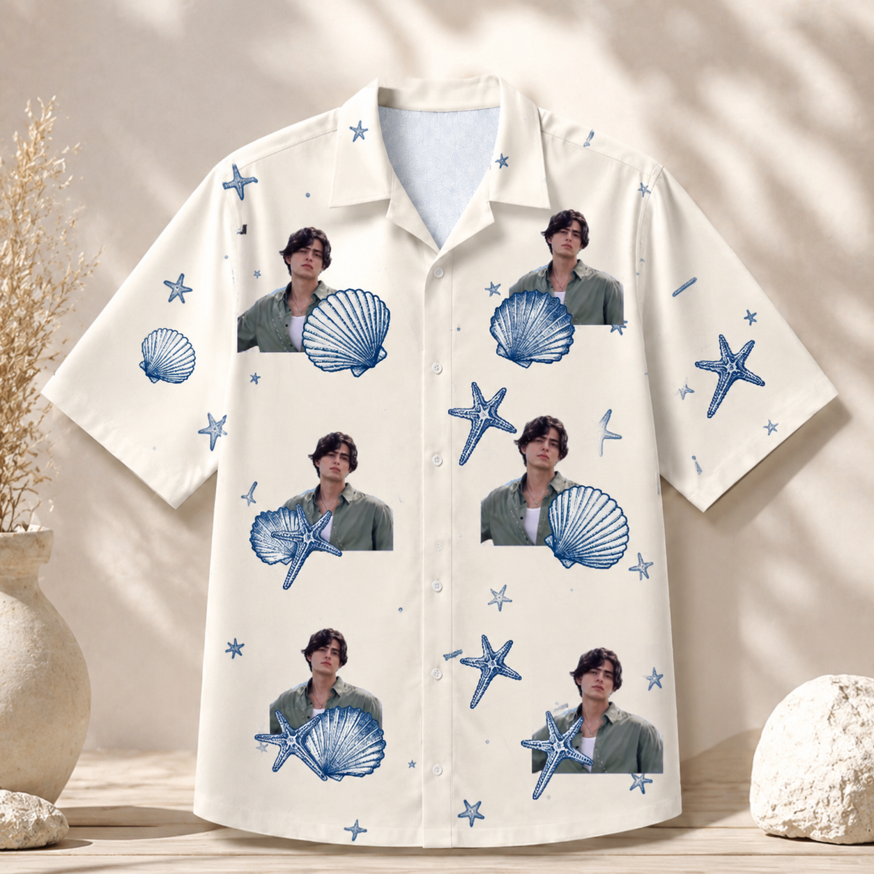 Seashell Starfish Hawaiian Shirt - Custom Photo Hawaiian Shirt, Personalized Portrait Shirt