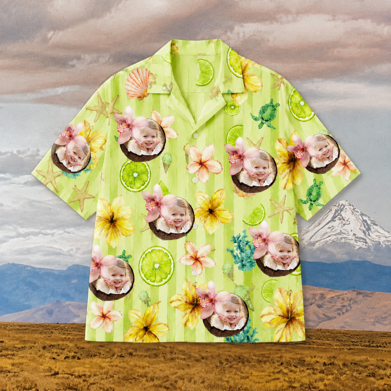 Custom Face Hawaiian Shirt, Personalized Tropical Fruit Aloha Shirt, Family Friends Vacation Shirt, Coconut Lime Beach Outfit, Custom Photo Summer Gift