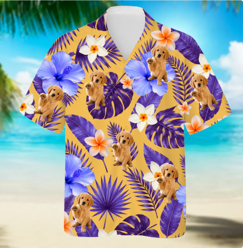 Custom Dog Photo Funny Face Hawaii Shirt