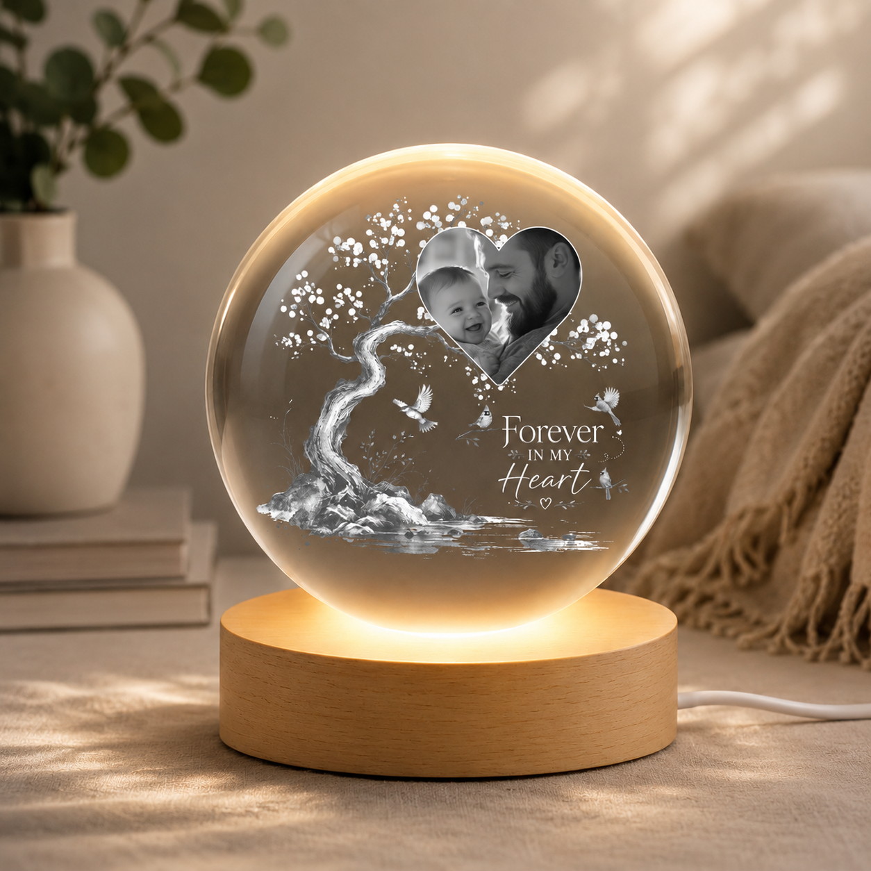 Custom Photo When You Miss Me - Personalized Crystal Globe Lamp