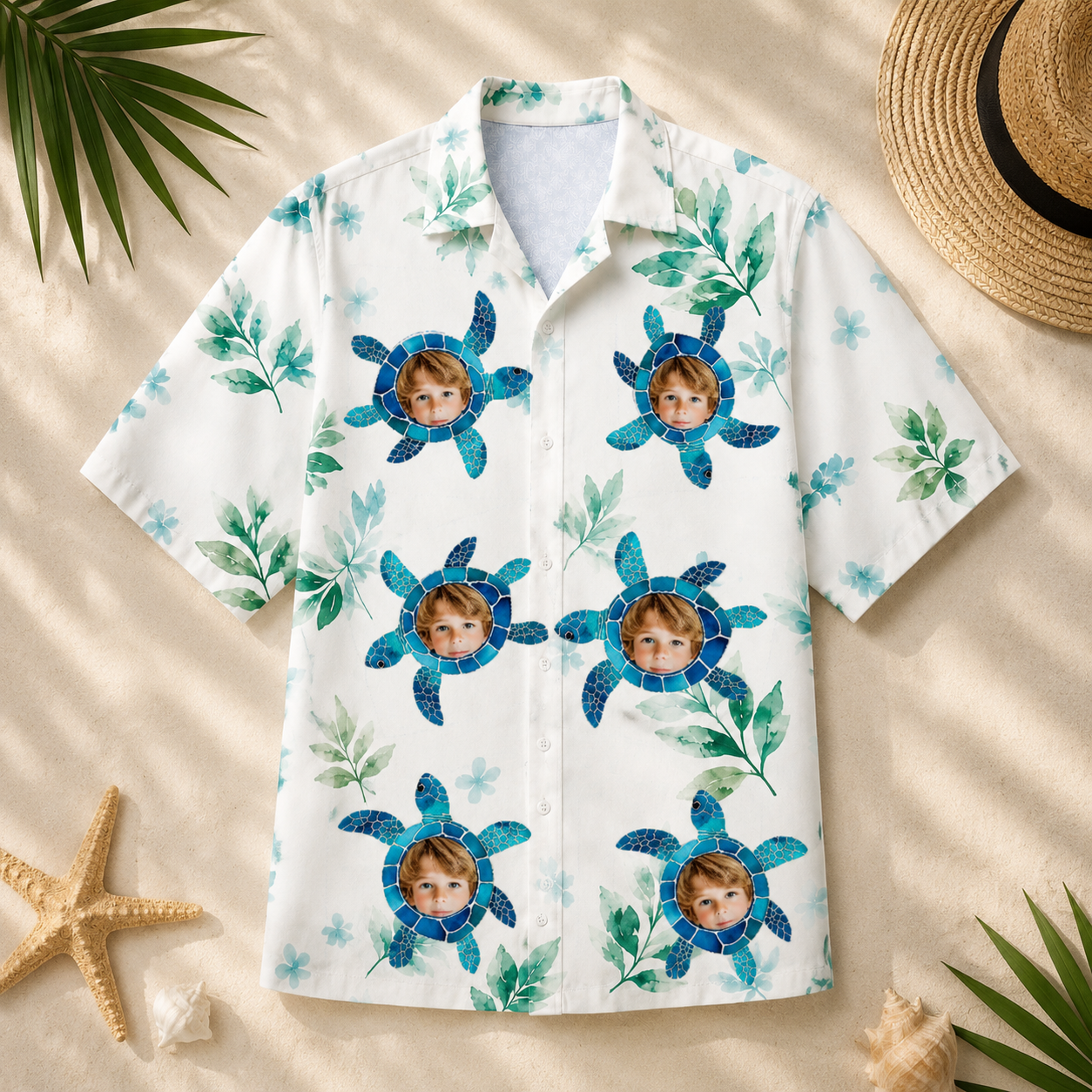 Sea Turtle Tropical Shirt - Custom Kids Photo Hawaiian Shirt, Personalized Face Shirt