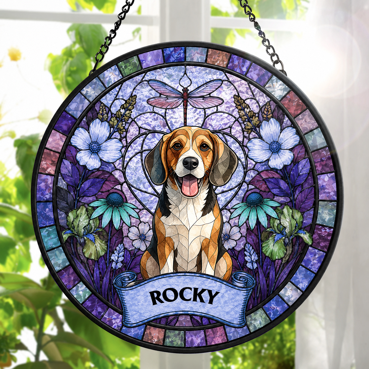 Custom Photo Stained Glass Portrait Dog Cat Family - Personalized Stained Glass Window Hanging Suncatcher