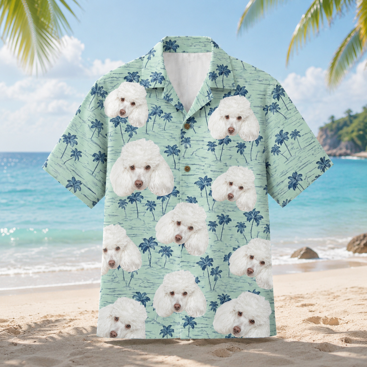 Personalized Custom Photo Hawaiian Shirt Human Pet Palm Tree Tropical Beach Gift
