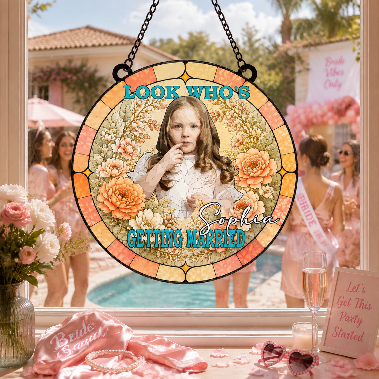 Personalized Bride Photo Glass Suncatcher, Look Who'S Getting Married Suncatcher, Custom Bachelorette Gift, Bridal Shower Decor