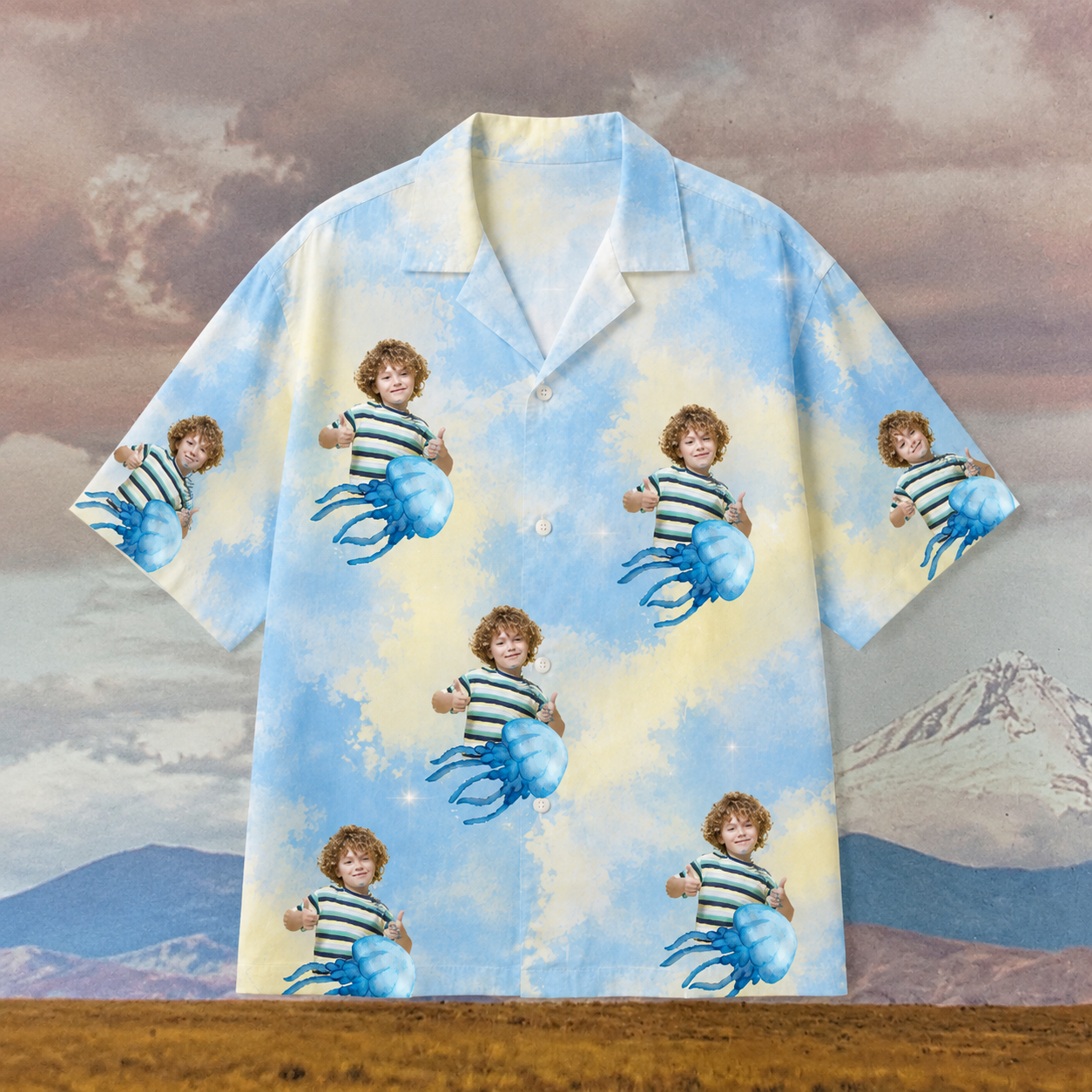 Personalized Face Photo Jellyfish Aloha Shirt, Ocean Vacation Photo Shirt, Family Friends Beach Outfit, Unique Custom Travel Gift