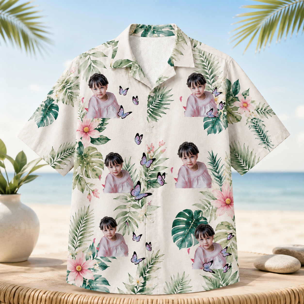Tropical Flower Butterfly Design Hawaiian Shirt - Personalized Portrait Hawaiian Shirt