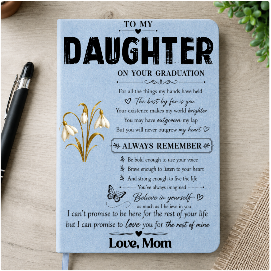 Personalized Leather Journal To My Granddaughter Graduation Quote Gift, Soft Floral Design, Always Remember Message