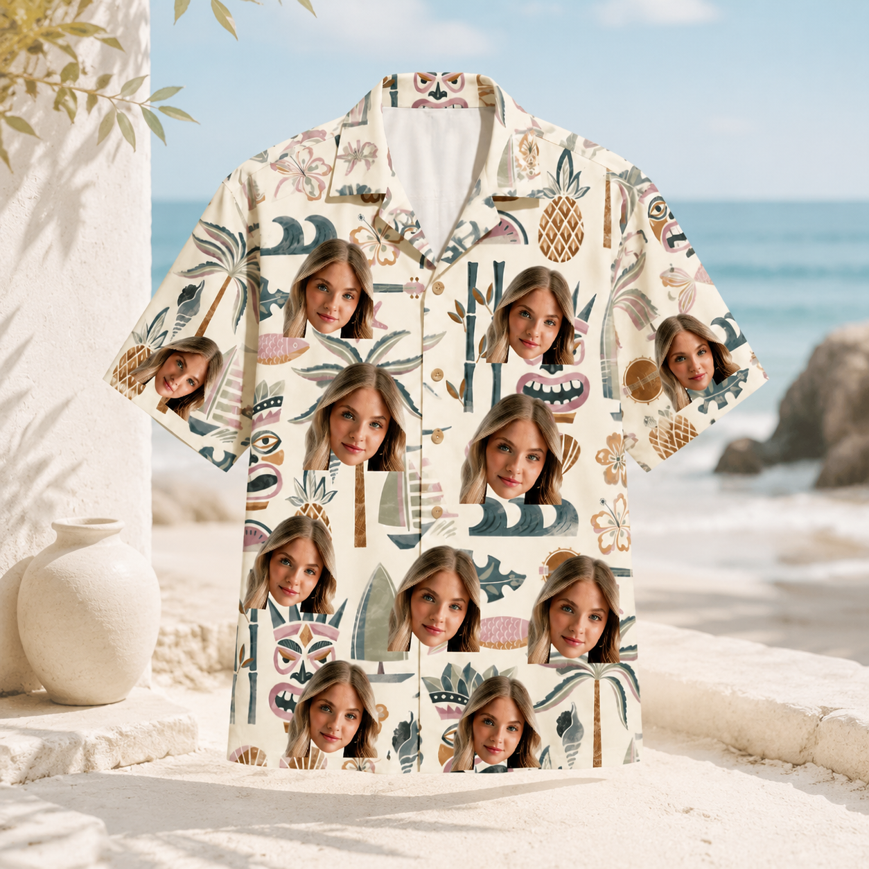 Personalized Custom Face Hawaiian Shirt Human Pet Tropical Tribal Vacation Gift