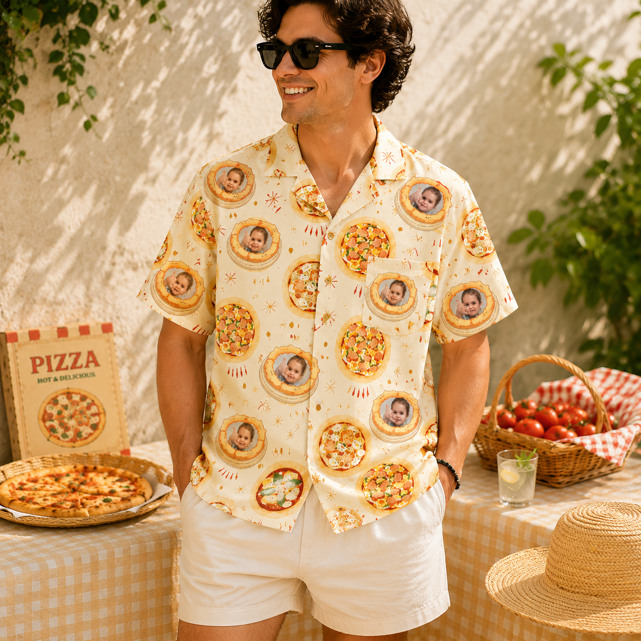 Personalized "Pizza Party Yellow" Aloha Shirt