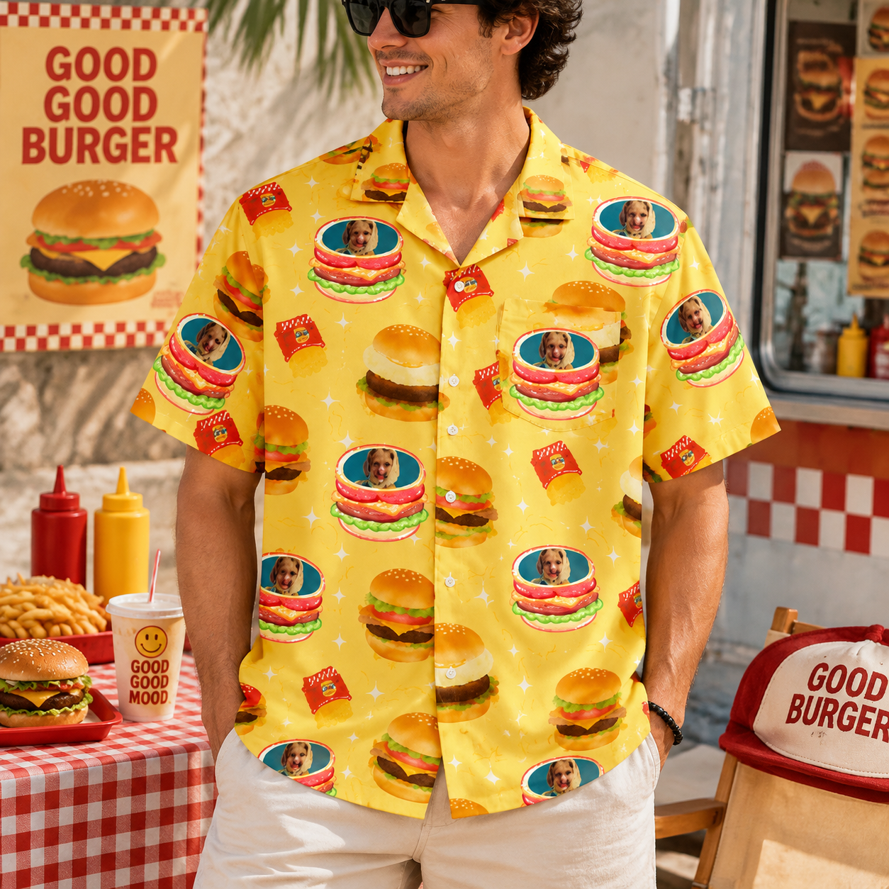 Personalized "Burger Fast Food Yellow" Aloha Shirt