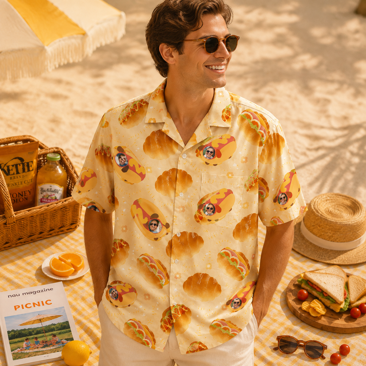 Personalized "Hot Dog & Bakery Sunny Yellow" Aloha Shirt