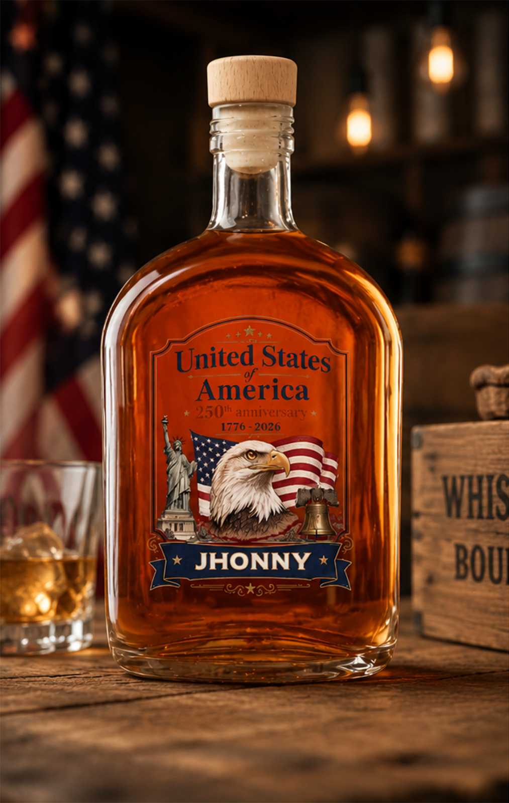 United States Of America 250th Anniversary, Whiskey Bottle, Gift For Him 25oz
