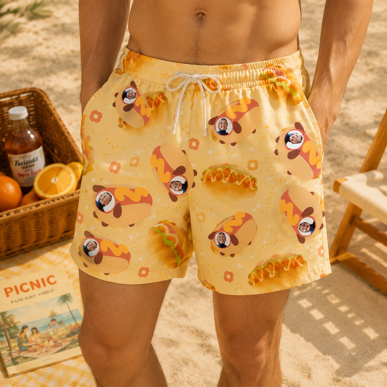 Personalized "Hot Dog & Bakery Sunny Yellow" Swim Shorts