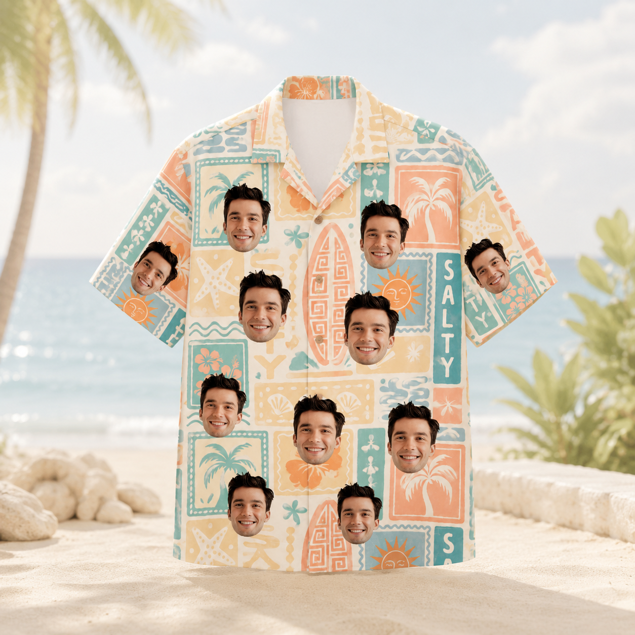 Personalized Custom Face Hawaiian Shirt Retro Tropical Beach Vacation Gift