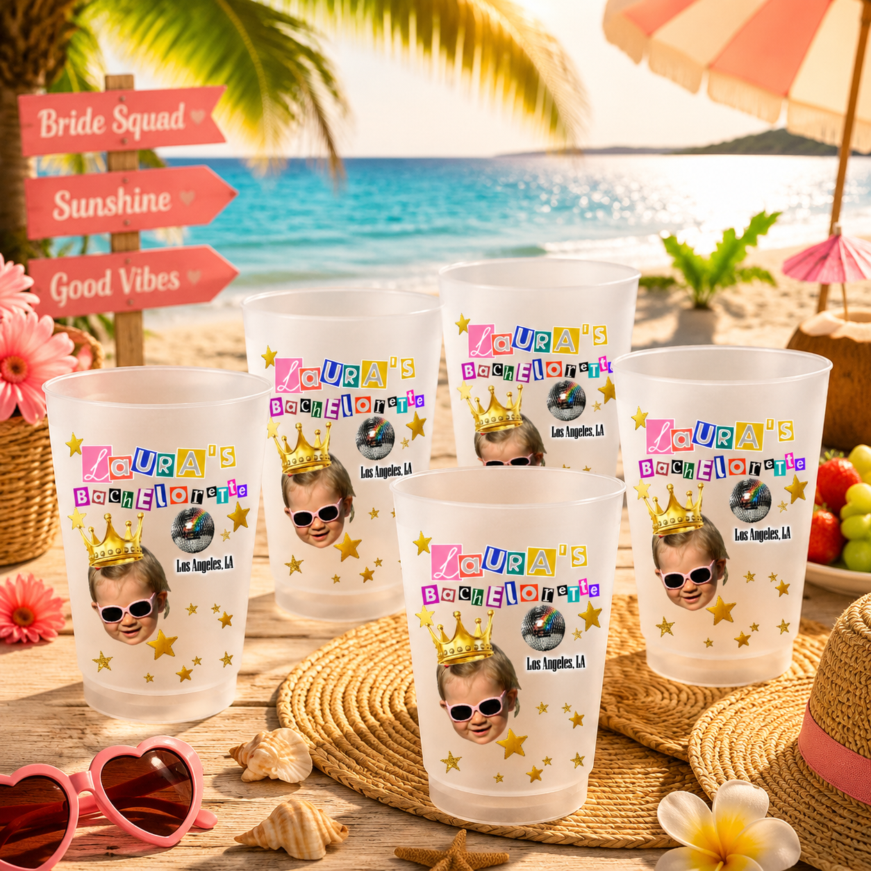 Personalized Ransom Style Bride Era Bachelorette Frosted Cup, Custom Face Cutout & Location Disco Bachelorette Party Cups