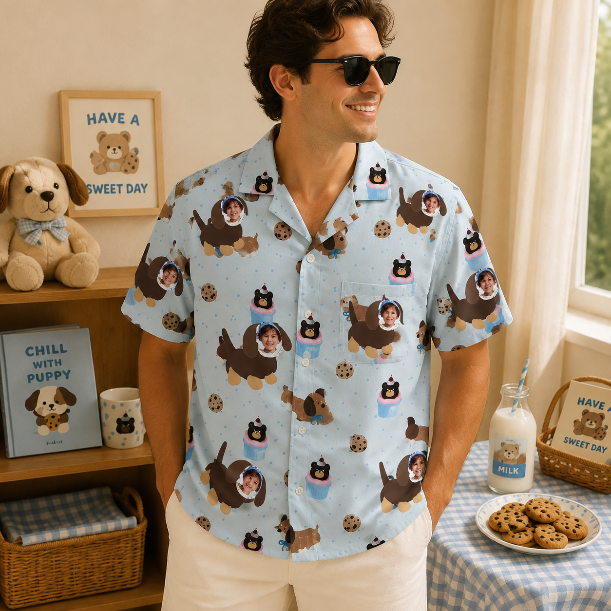 Personalized "Sweet Dachshund & Cupcake Blue" Aloha Shirt