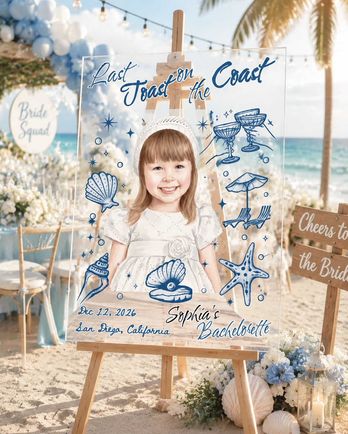 Custom Coastal Bachelorette Welcome Sign - Last Toast On The Coast Photo Board & Beach Bach Party Decor