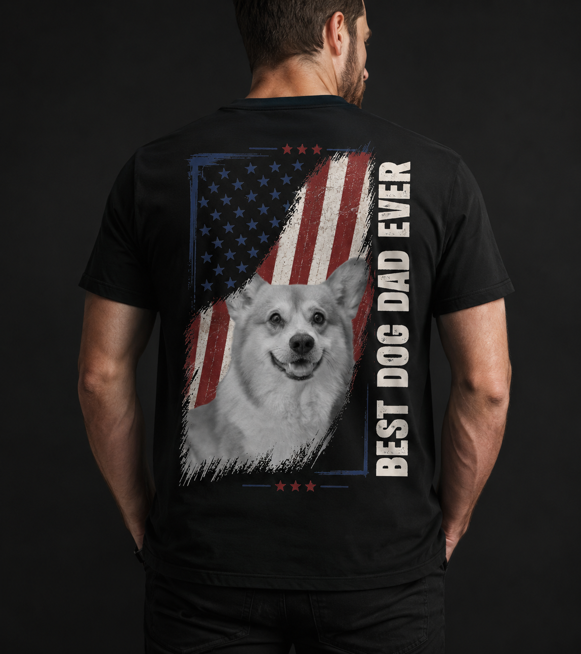 Best Dog Dad Ever Upload Photo Dog Shirt, Us Flag Shirt Only Back
