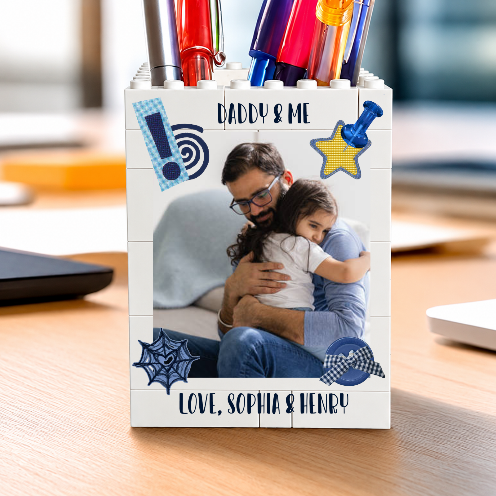 Custom Photo Daddy & Me Brick Pencil Pot Gift For Dad