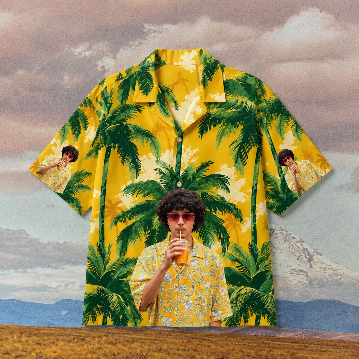 Vacation Poster Hawaiian Shirt – Personalized Full Body Photo Aloha Shirt, Custom Palm Scene Gift For Family, Friends & Summer Trips