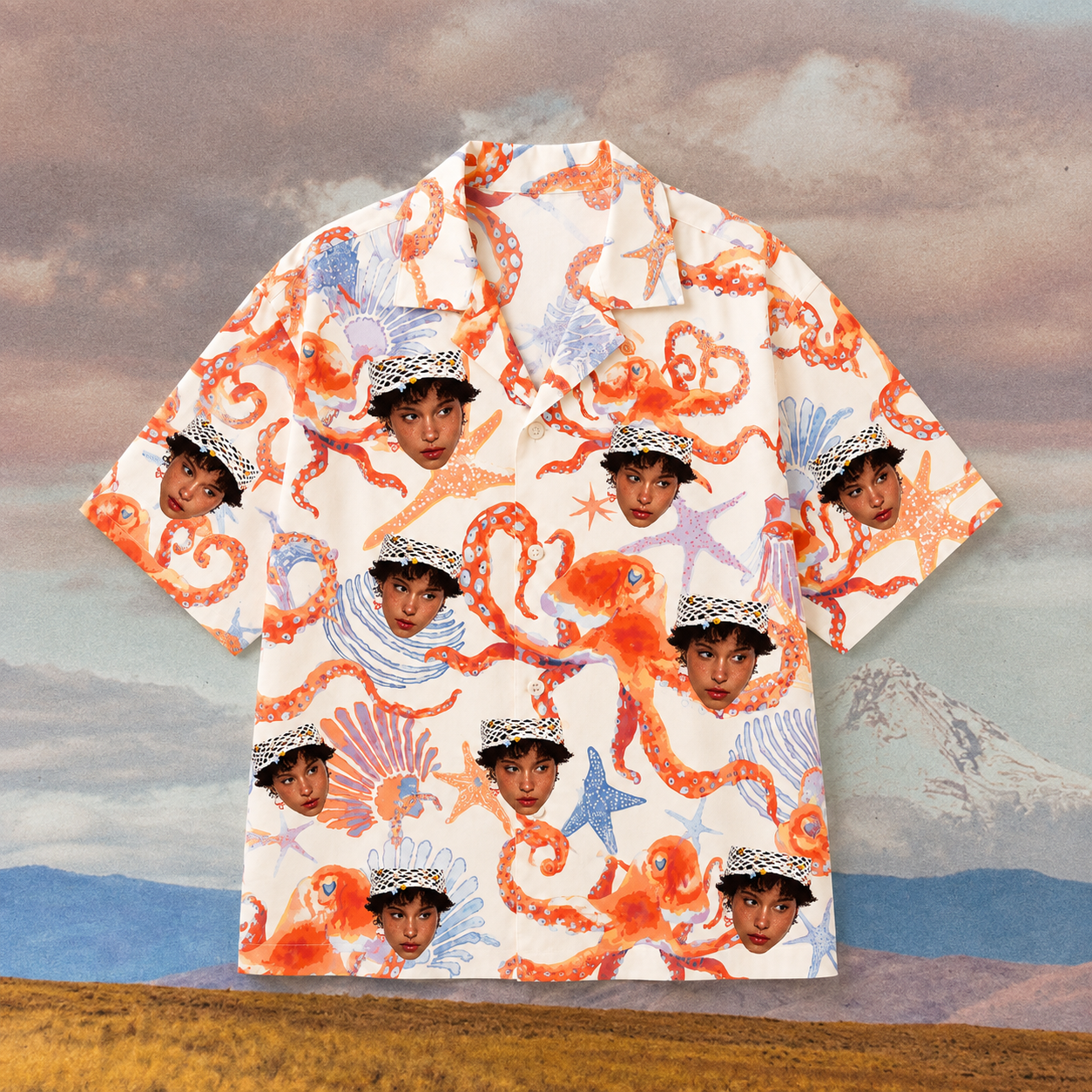 Custom Face Hawaiian Shirt, Personalized Octopus Aloha Shirt, Funny Ocean Photo Shirt, Family Friends Beach Trip Gift, Sea Life Vacation Button Up