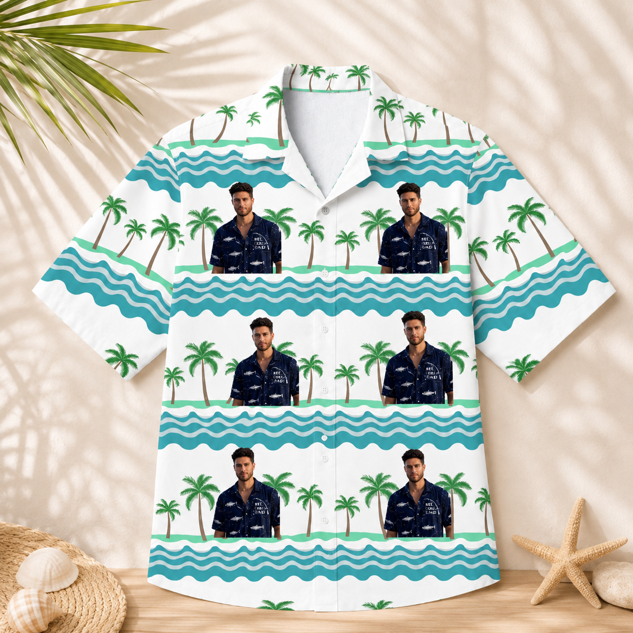 Palm Tree Ocean Shirt - Personalized Tropical Hawaiian Shirt, Custom Portrait Beach Shirt