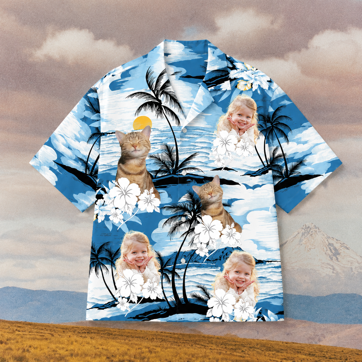 Custom Human Pet Photo Hawaiian Shirt, Personalized Family Aloha Shirt, Dog Cat Tropical Island Shirt, Family Friends Vacation Gift, Custom Portrait Shirt