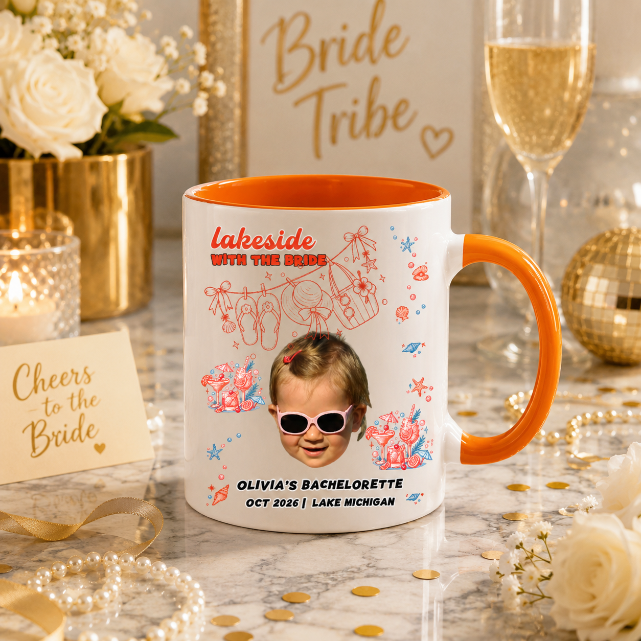 Custom Face Coffee Mug 11oz 15oz, Lakeside With The Bride Personalized Bachelorette Ceramic Mug & Lake Bach Drinkware