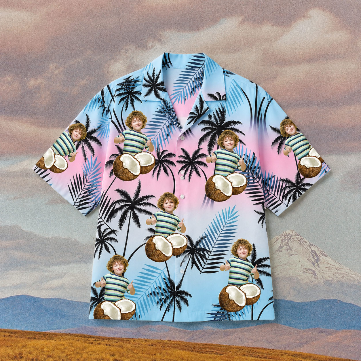 Coconut Cameo Hawaiian Shirt – Personalized Photo Palm Shadow Aloha Shirt, Custom Family & Friends Gift With A Retro Island Twist