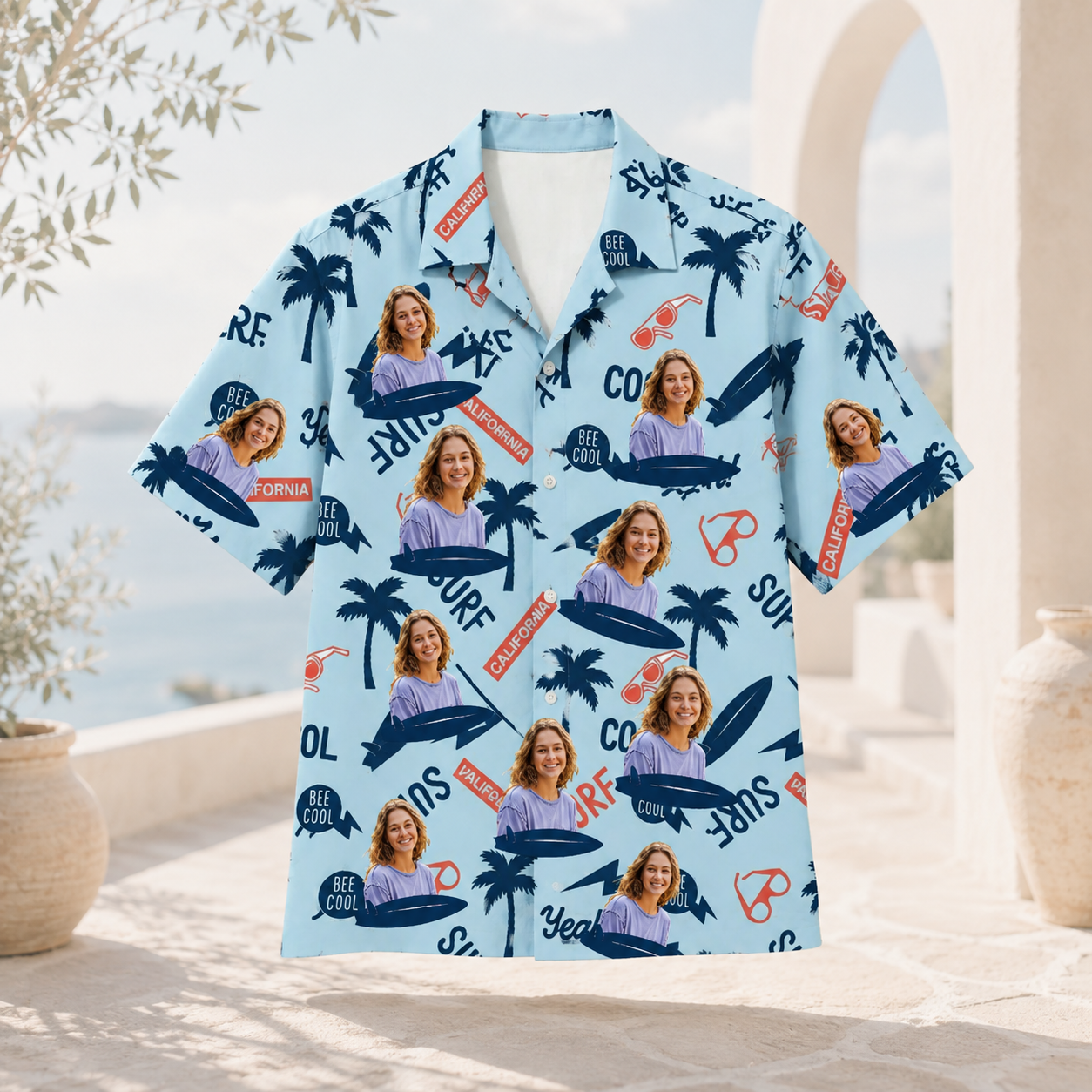 Personalized Custom Face Hawaiian Shirt Surfboard Beach Vacation Gift